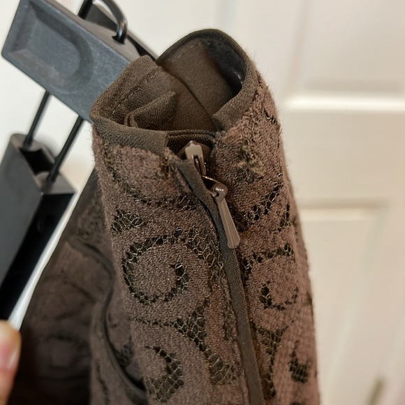 Sigrid Olsen Chocolate Brown Swirl Structured Fit & Flare Skirt - Size 6 - Picture 3 of 8